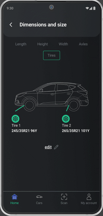 Fahrzeugschein App - Maße und Gewichte des Fahrzeugs
