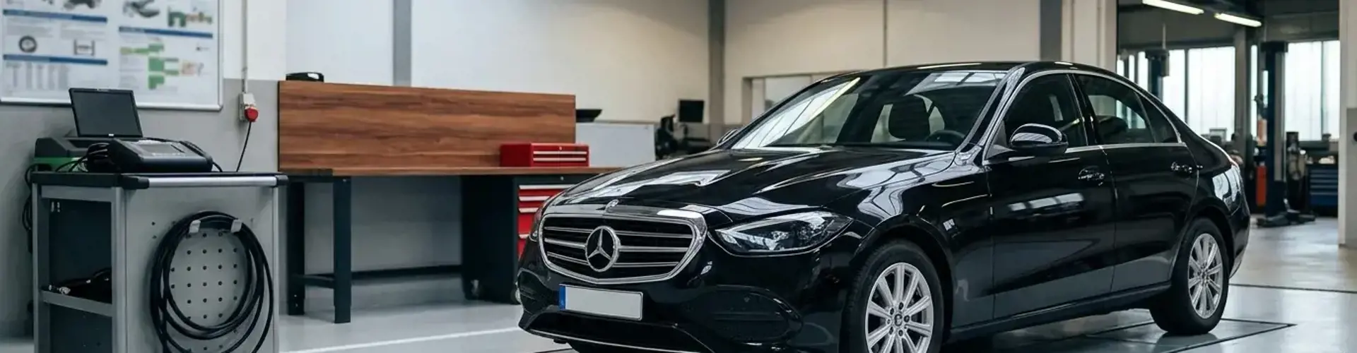 Mercedes C-Klasse Limousine in dezenter Studio-Aufnahme als Sinnbild für den Gebrauchtwagen-Check W204/W205/W206.
