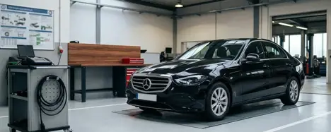 Mercedes C-Klasse Limousine in dezenter Studio-Aufnahme als Sinnbild für den Gebrauchtwagen-Check W204/W205/W206.