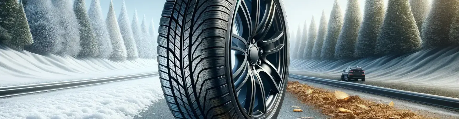 Ein Bild eines Auto-Reifen zur Winter- und Sommer-Zeit