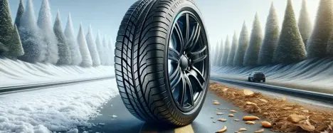 Ein Bild eines Auto-Reifen zur Winter- und Sommer-Zeit