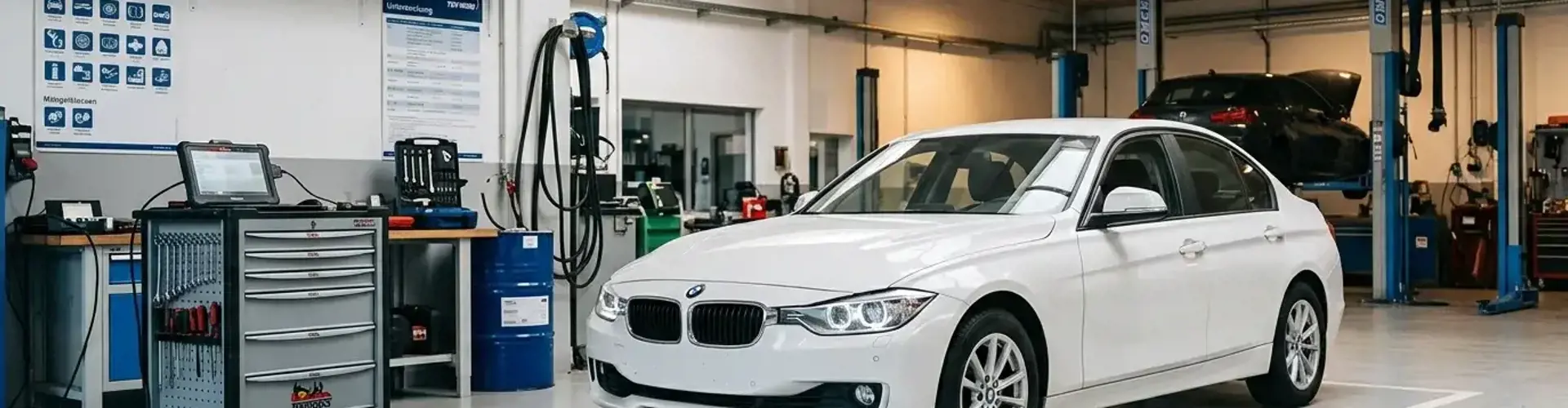 Kompakte Sportlimousine im Stil eines BMW 3er in dezenter Studio-Aufnahme als Sinnbild für den Gebrauchtwagen-Check.